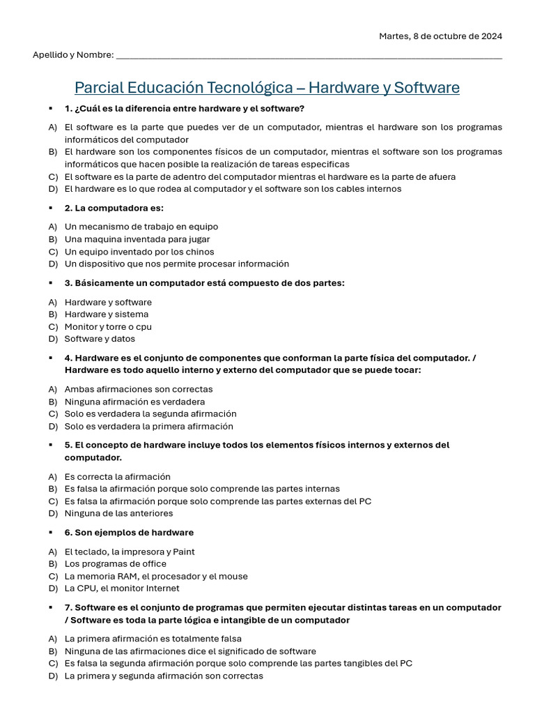 Diferencias entre Hardware y Software | PDF | Hardware de la ...