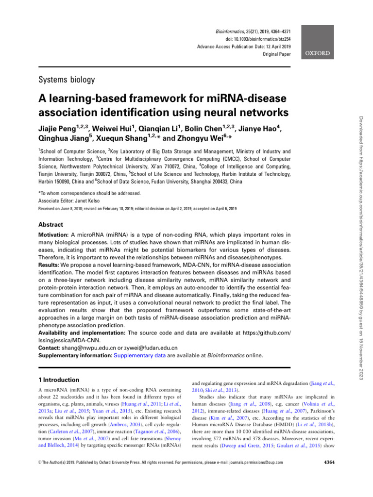 Bioinformatics 35-21-4364 | PDF | Micro Rna | Receiver Operating ...