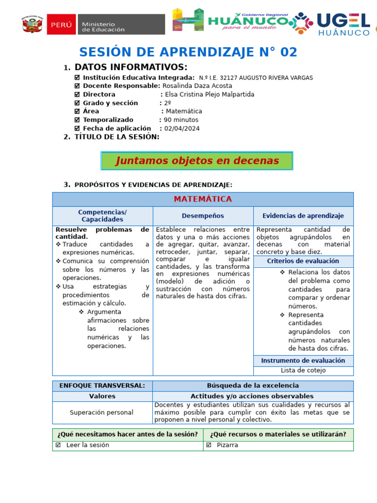 Sesión de Aprendizaje Llacon 2 de Abril 2024 | PDF | Aprendizaje