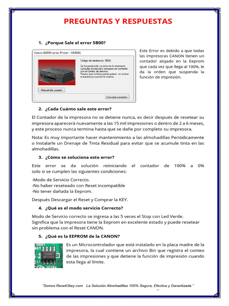Solución al error 5002 Canon MP250 | PDF | Impresora (Computación ...