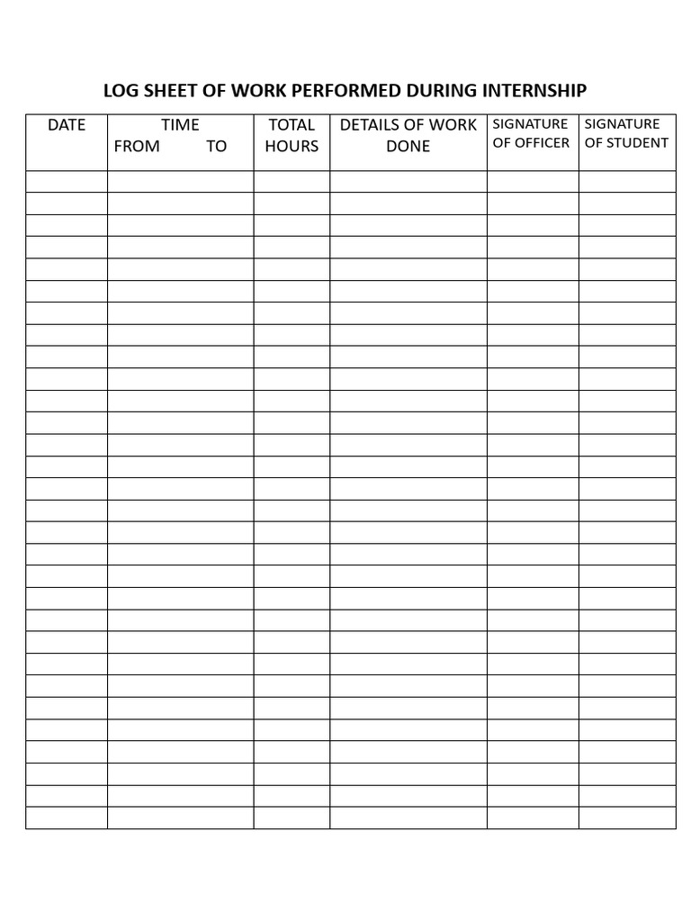 Internship Work Log Sheet Template | PDF