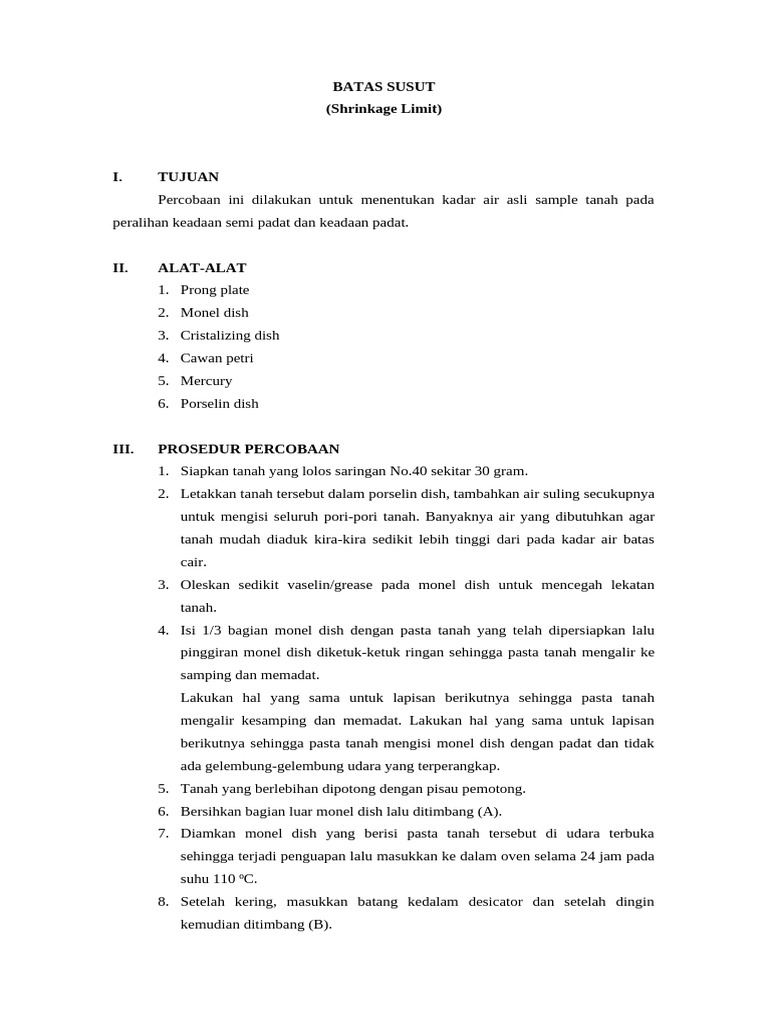 Batas Susut Tanah dan Metode Uji | PDF