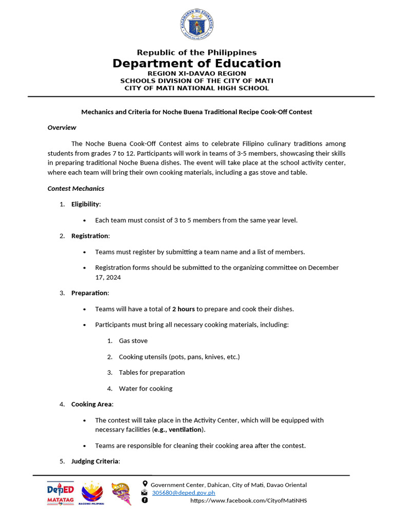 COOK OFF Mechanics Criteria | PDF | Cooking | Food And Drink Preparation