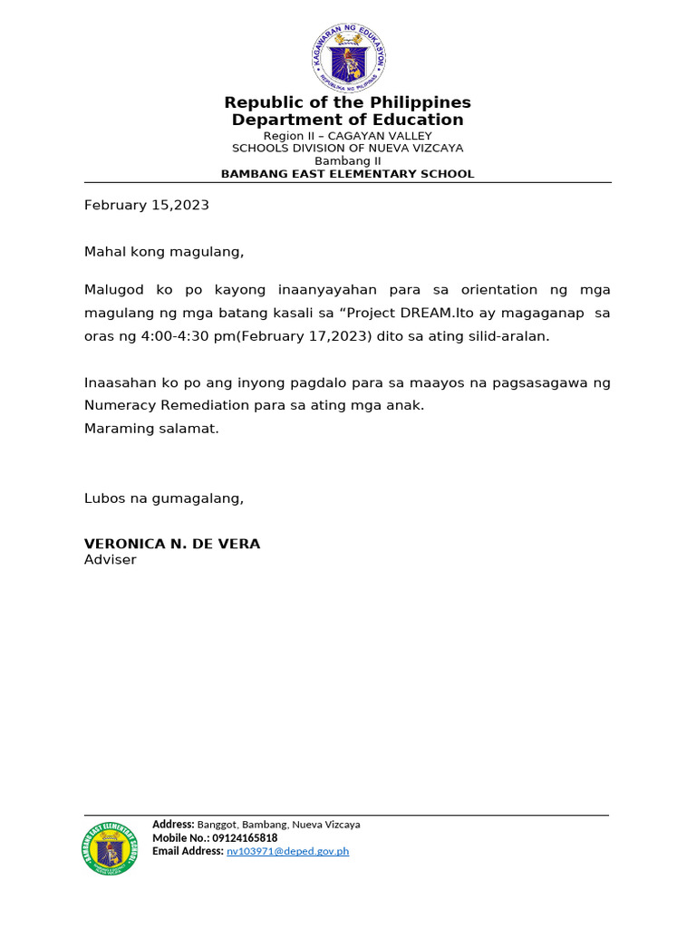Communication Letter To Parents Copy 2 | PDF