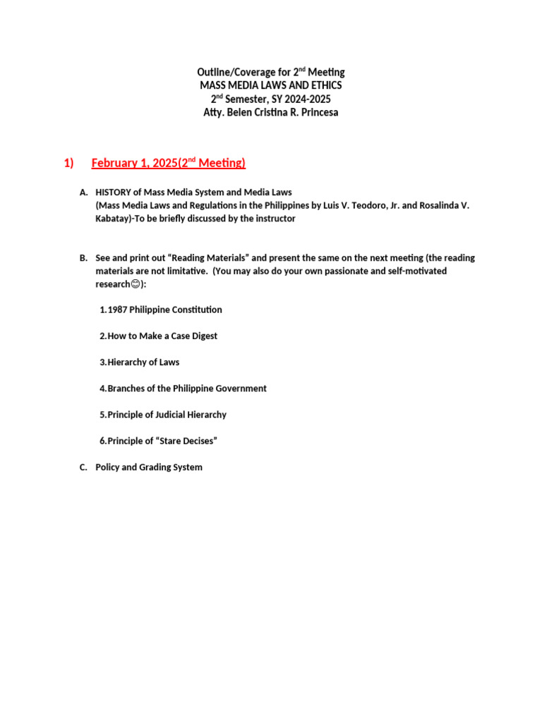 February 1, 2025 (2nd Meeting) - Outline of Assigment MMLE | PDF