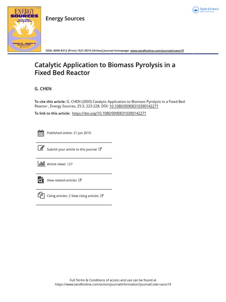 Catalytic Application To Biomass Pyrolysis in A Fixed Bed Reactor | PDF ...