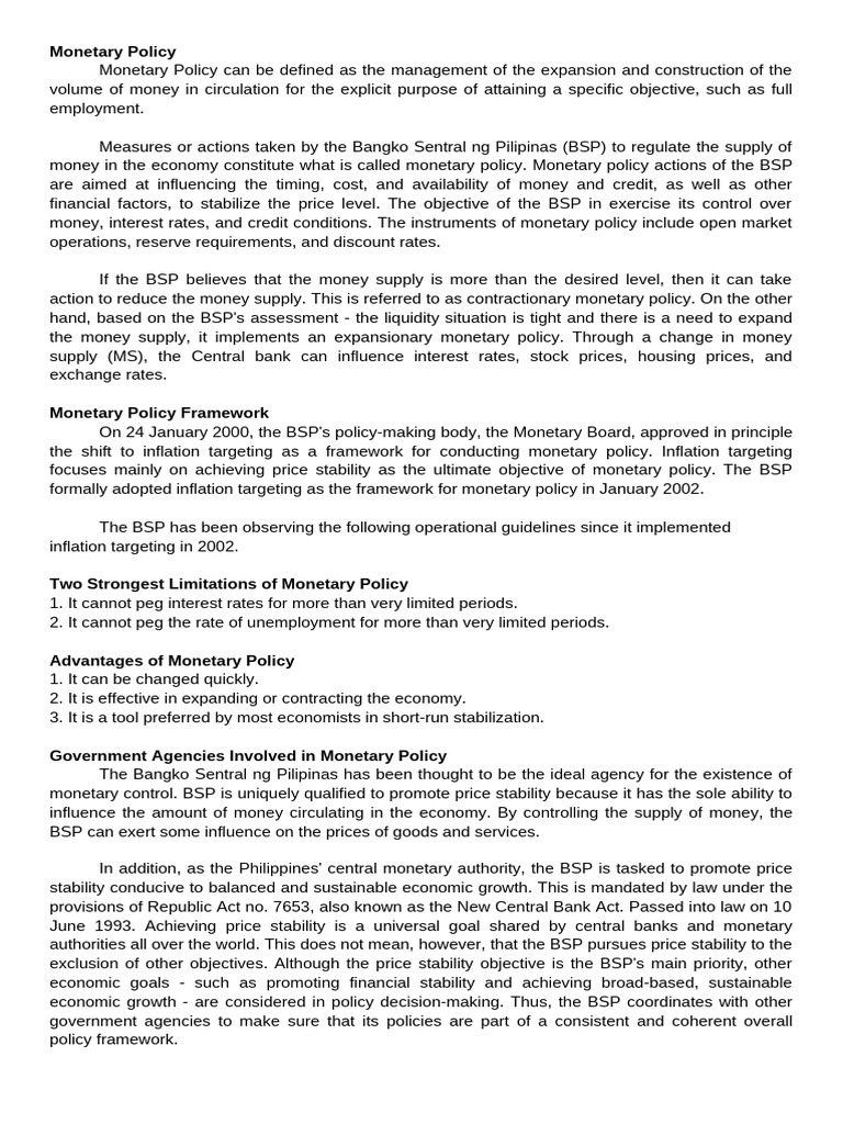 Understanding Monetary Policy in the Philippines | PDF | Fiscal Policy ...