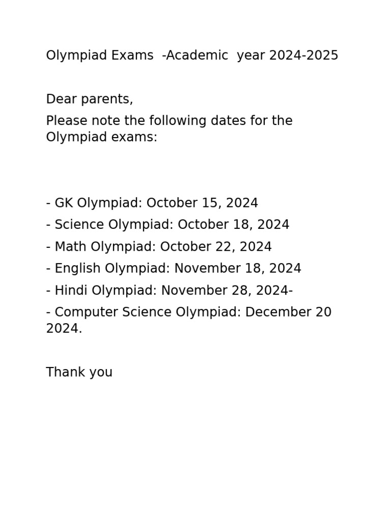 Olympiad Exam Dates 2024-2025 | PDF