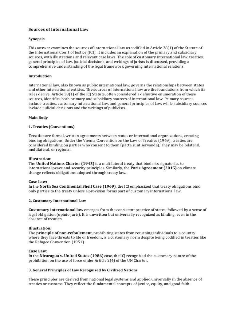 Sources of International Law | PDF | International Law | Treaty