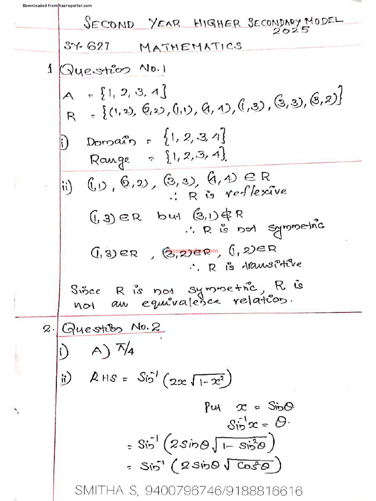 +2 Maths Model answer key 2025_hssreporter•com | PDF