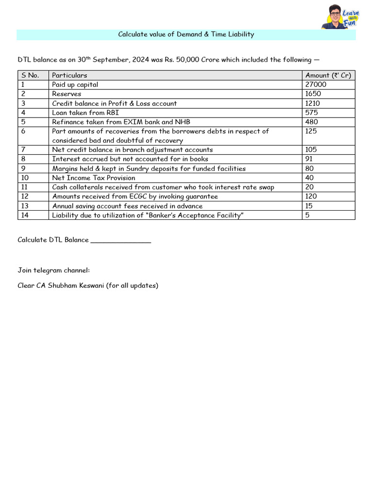 DTL Calculation in Banking | PDF