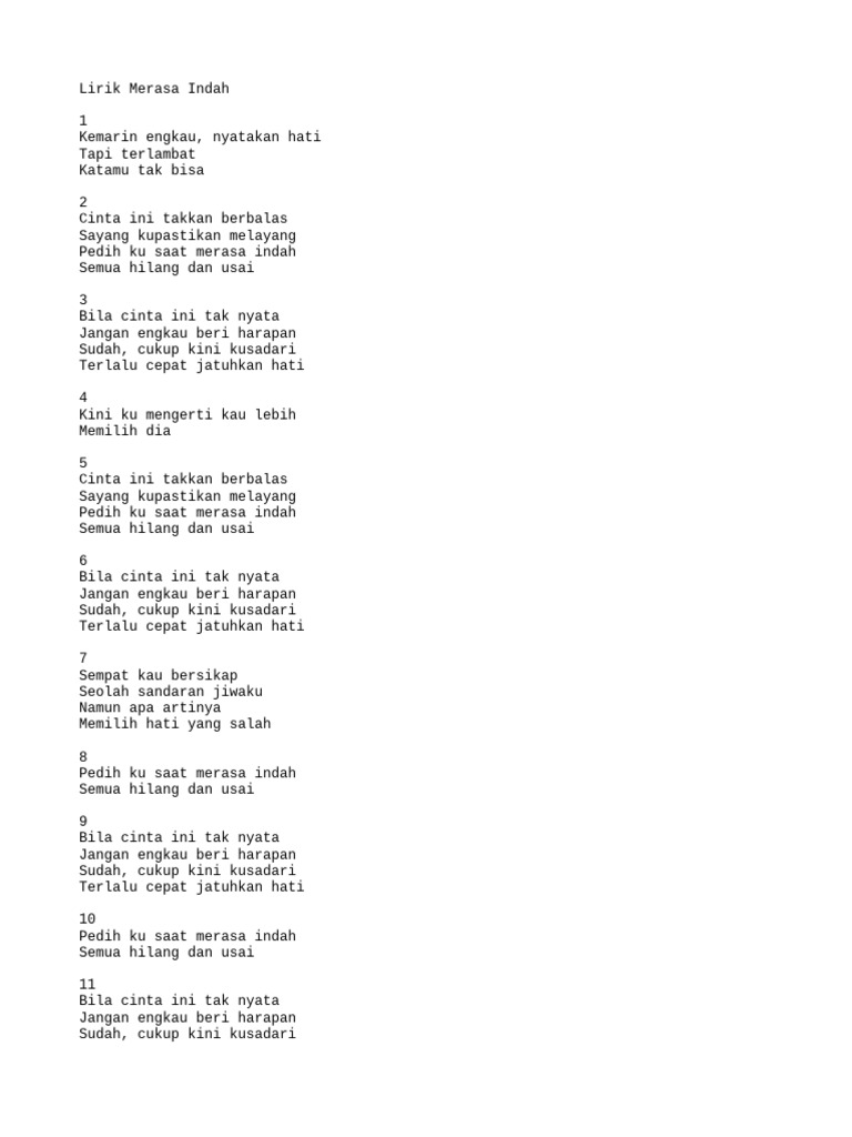 Lirik Lagu "Merasa Indah" Tiara Andini | PDF