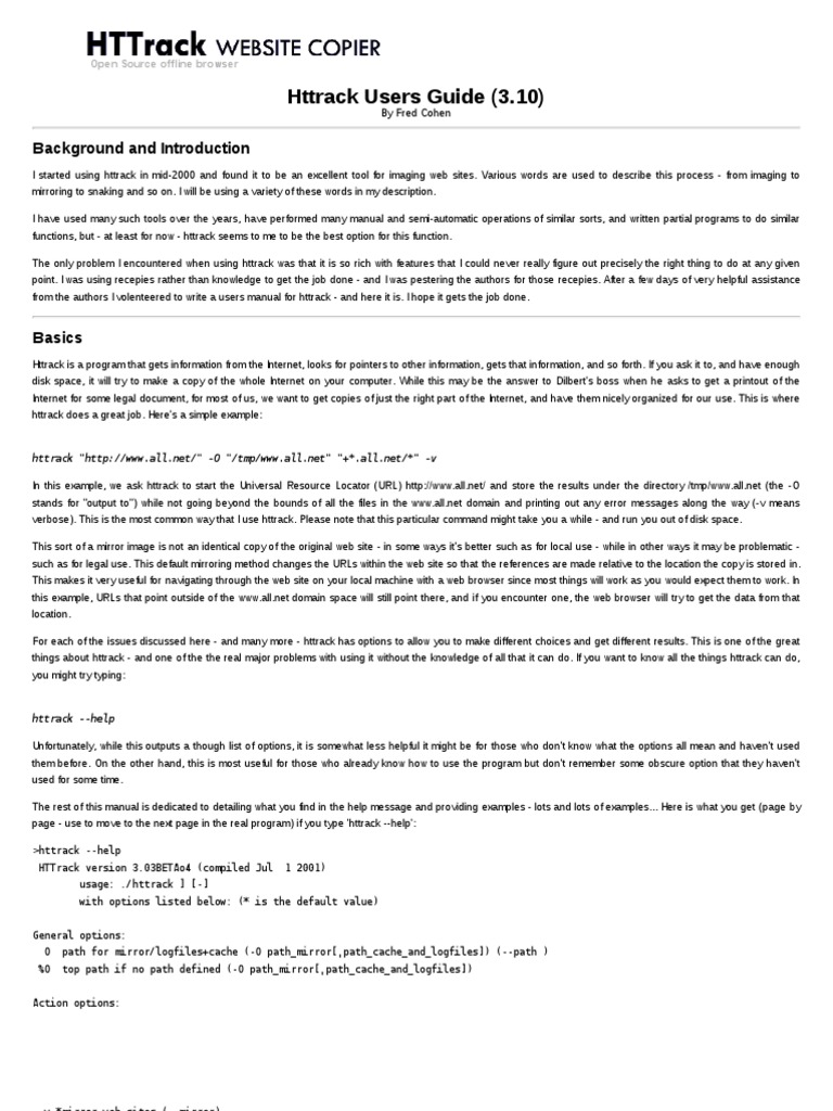 Httrack Users Guide (3.10) | PDF | Hypertext Transfer Protocol | Websites