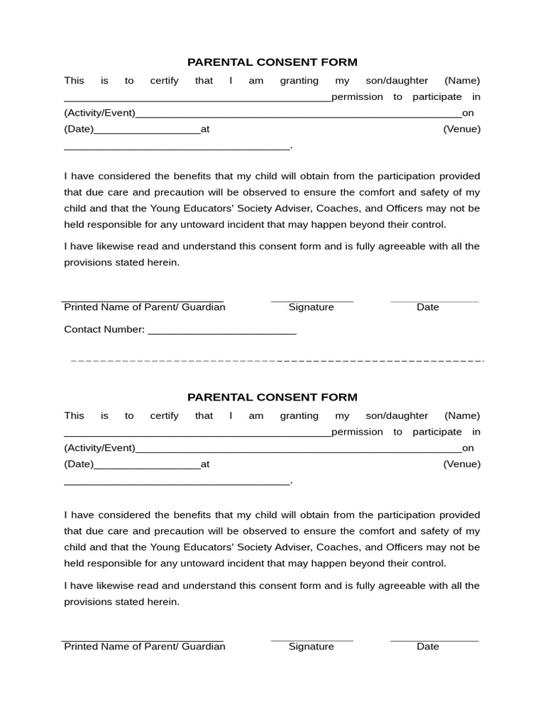 Parental Consent Form Template | PDF