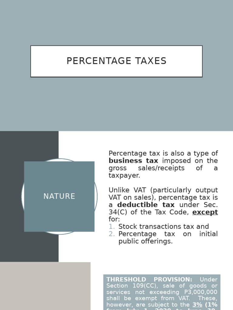 Percentage Taxes As of November 2023 | PDF | Value Added Tax | Taxes