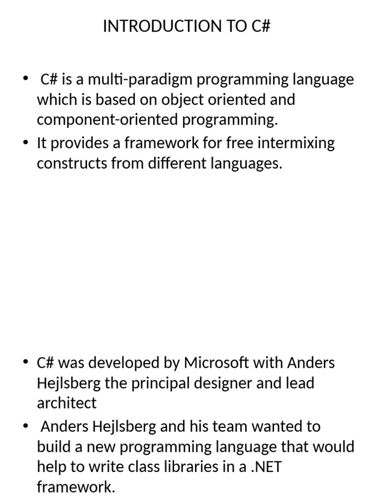 1.introduction To C# | PDF | C Sharp (Programming Language) | Class ...