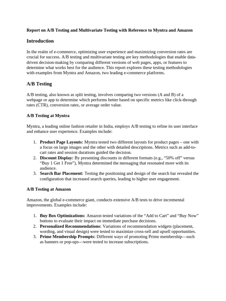 A/B & Multivariate Testing Insights: Myntra & Amazon | PDF | E Commerce ...