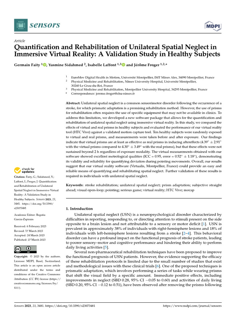 Quantification and Rehabilitation of Unilateral Spatial Neglect in ...