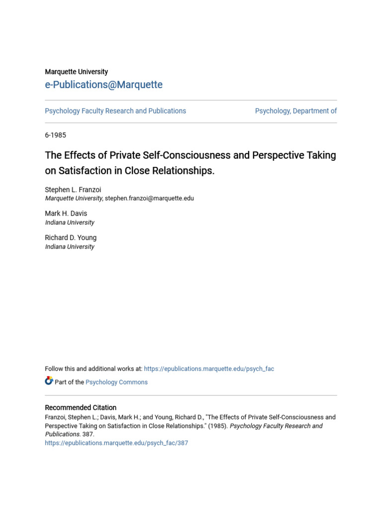 The Effects of Private Self-Consciousness and Perspective Taking | PDF ...