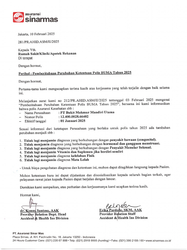 Perubahan Ketentuan Polis BUMA II | PDF
