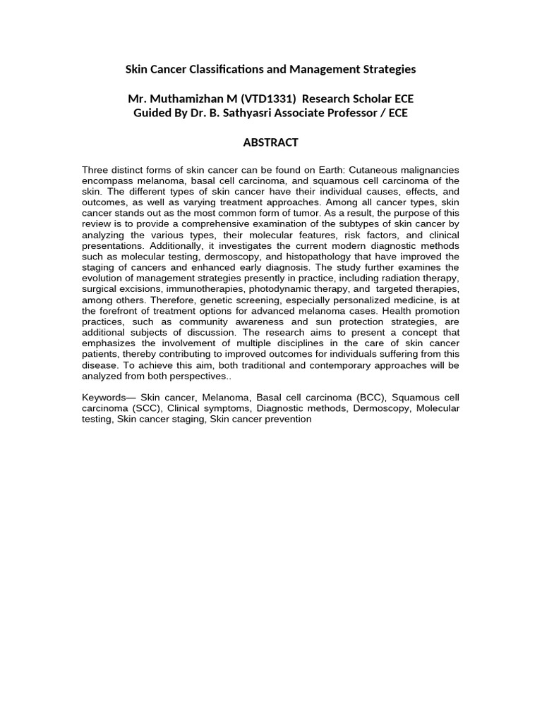Skin Cancer Types and Management Strategies | PDF