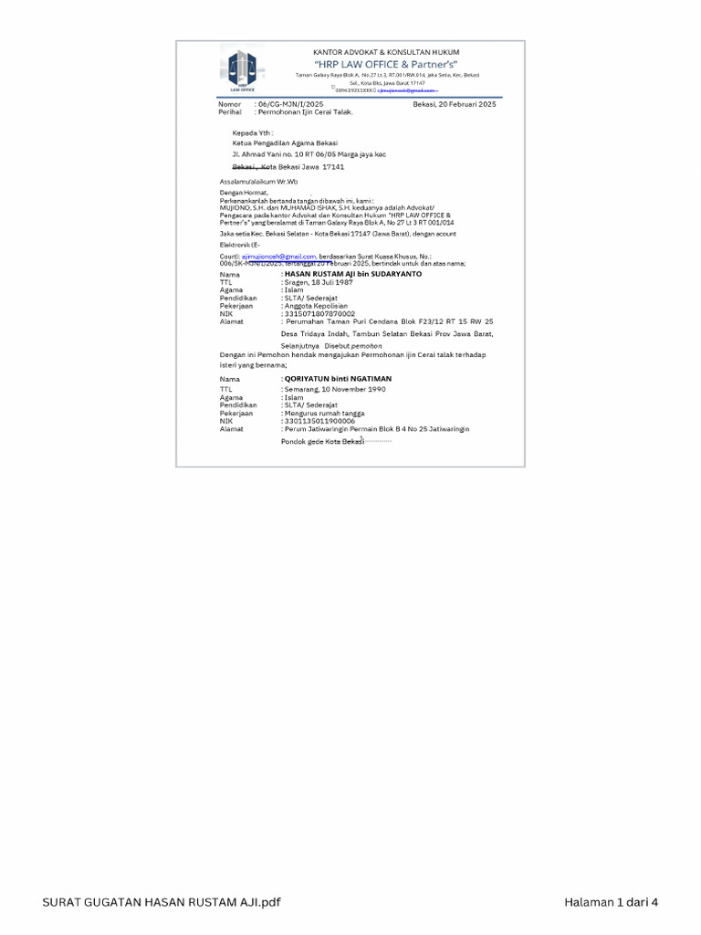 SURAT GUGATAN HASAN RUSTAM AJI - PDF - 20250212 - 142556 - 0000 | PDF