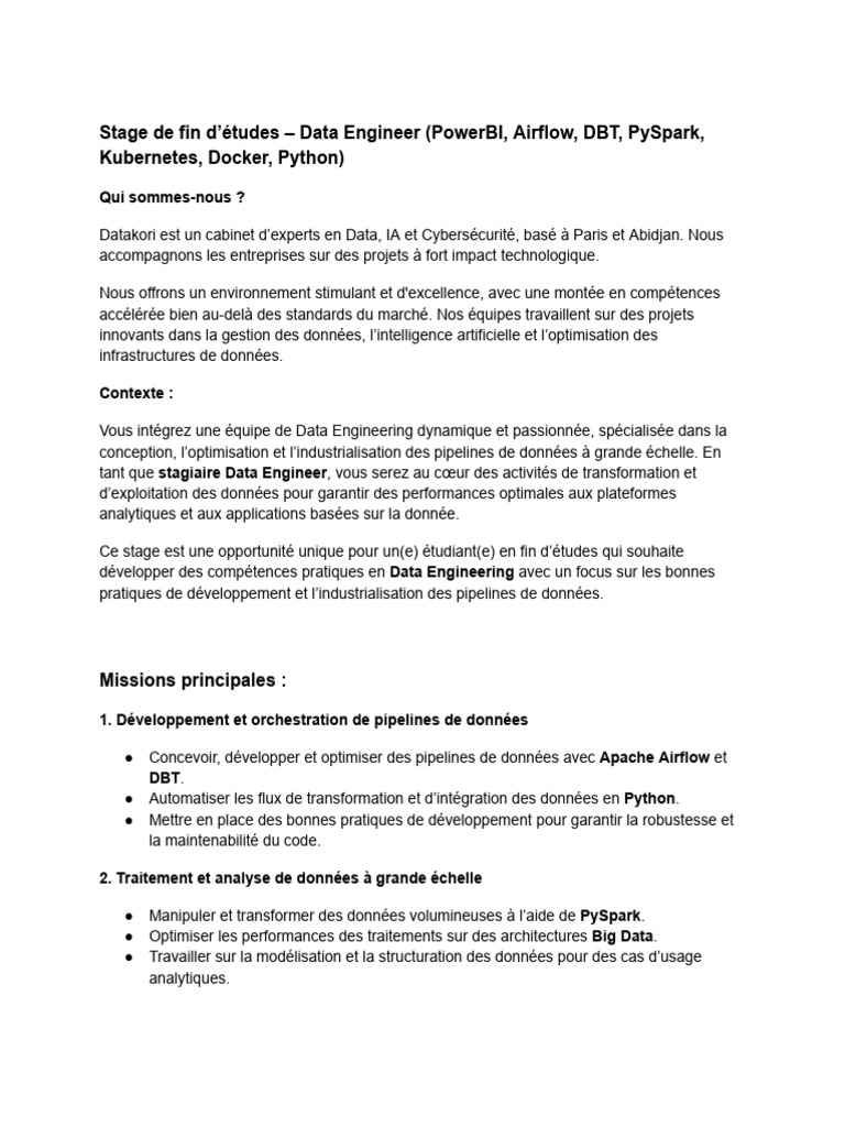 Stage Data Engineer : PowerBI, Airflow, Python | PDF | Intelligence ...