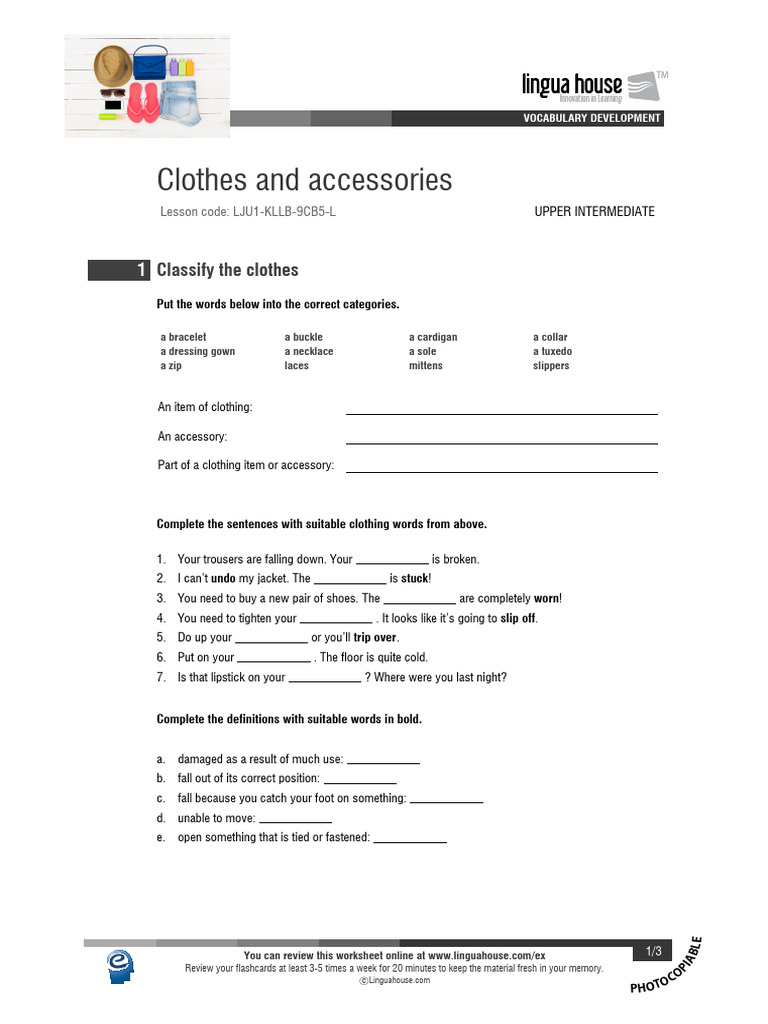Vocabulary Development: Clothes & Accessories | PDF | Clothing | Human ...
