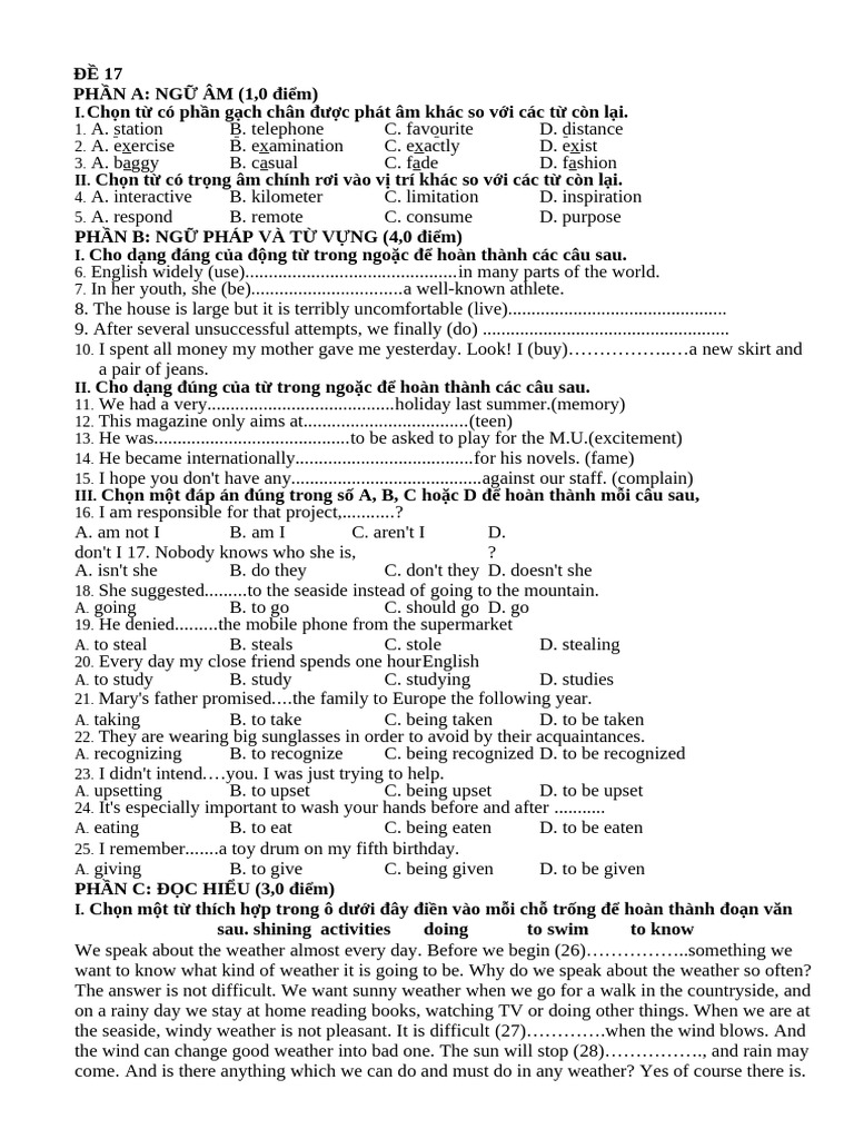ĐỀ 17 C | PDF