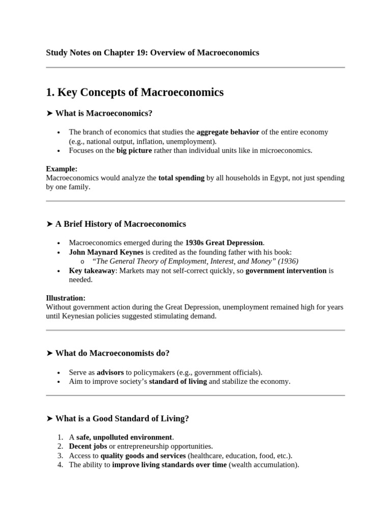 Study Notes On Chapter 19 Overview Of Macroeconomics Pdf