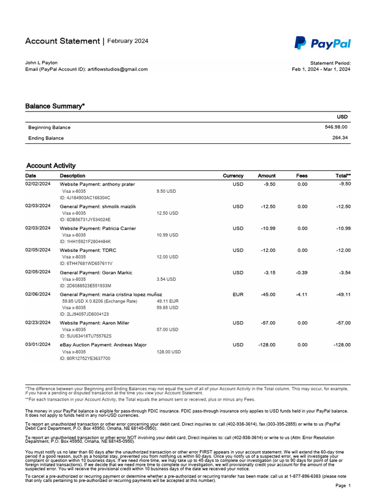February 2024 PayPal Account Statement | PDF | Pay Pal | Credit Card