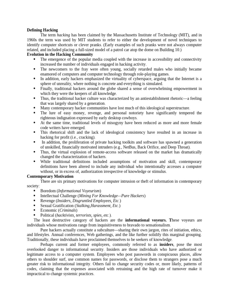 Evolution and Motivation in Hacking | PDF | Security Hacker | Copyright ...