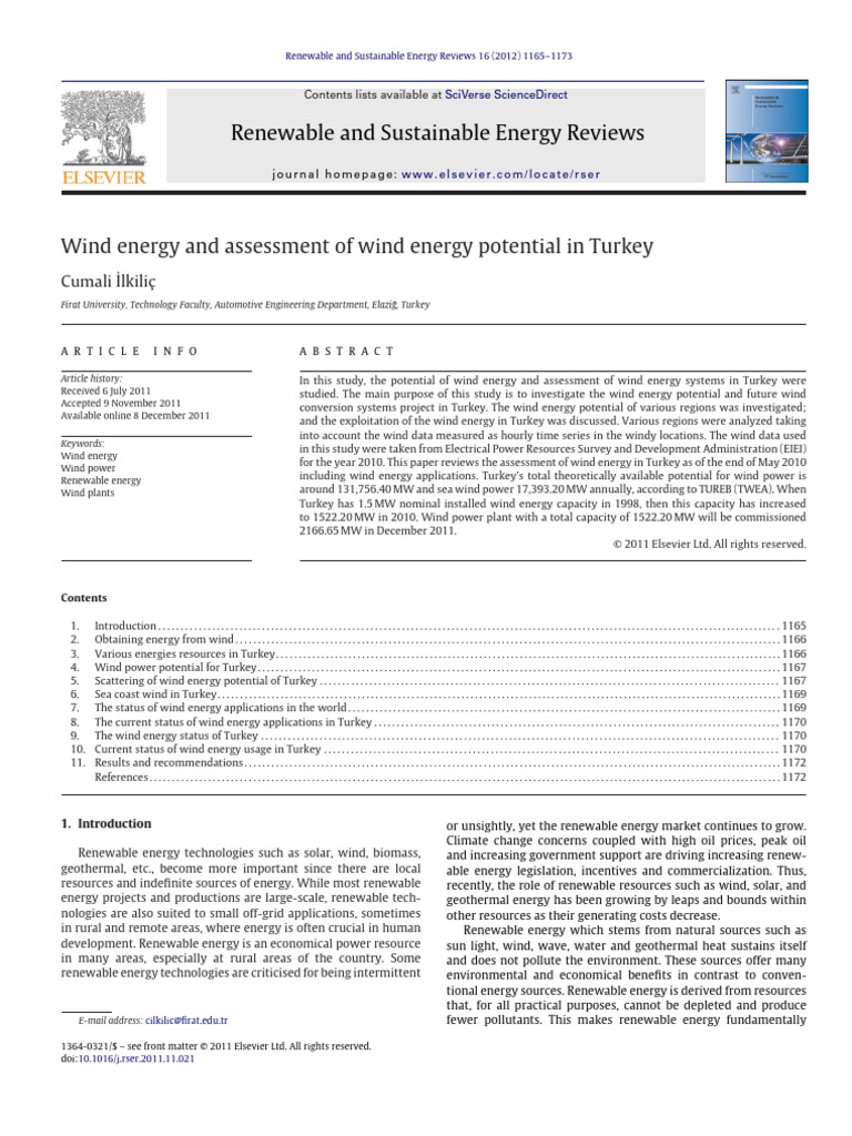 Wind Energy Potential in Turkey | PDF | Wind Power | Renewable Energy