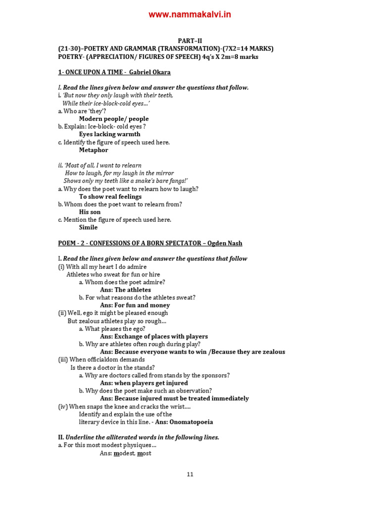 Class 11 English Poetry Analysis Guide | PDF | Poetry