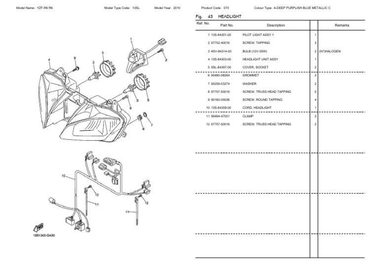 Yzf-R6 R6 Headlight | PDF | Headlamp | Vehicles