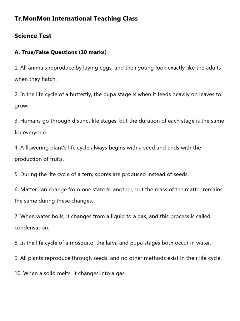 Science Test..... | PDF | Water | Mosquito