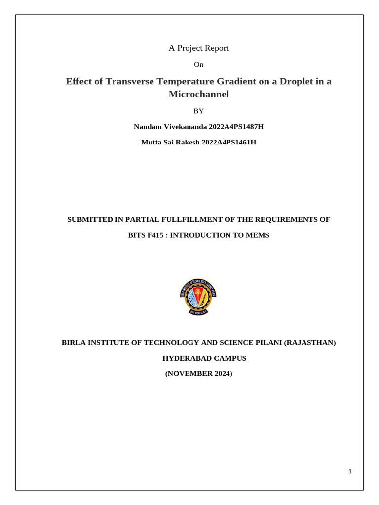BITS F415 Introduction To MEMS - Project Report | PDF | Microfluidics ...