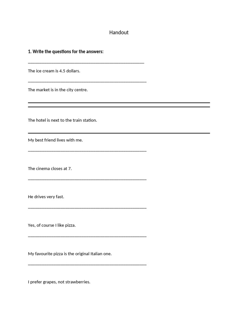 Write the questions for the answers | PDF