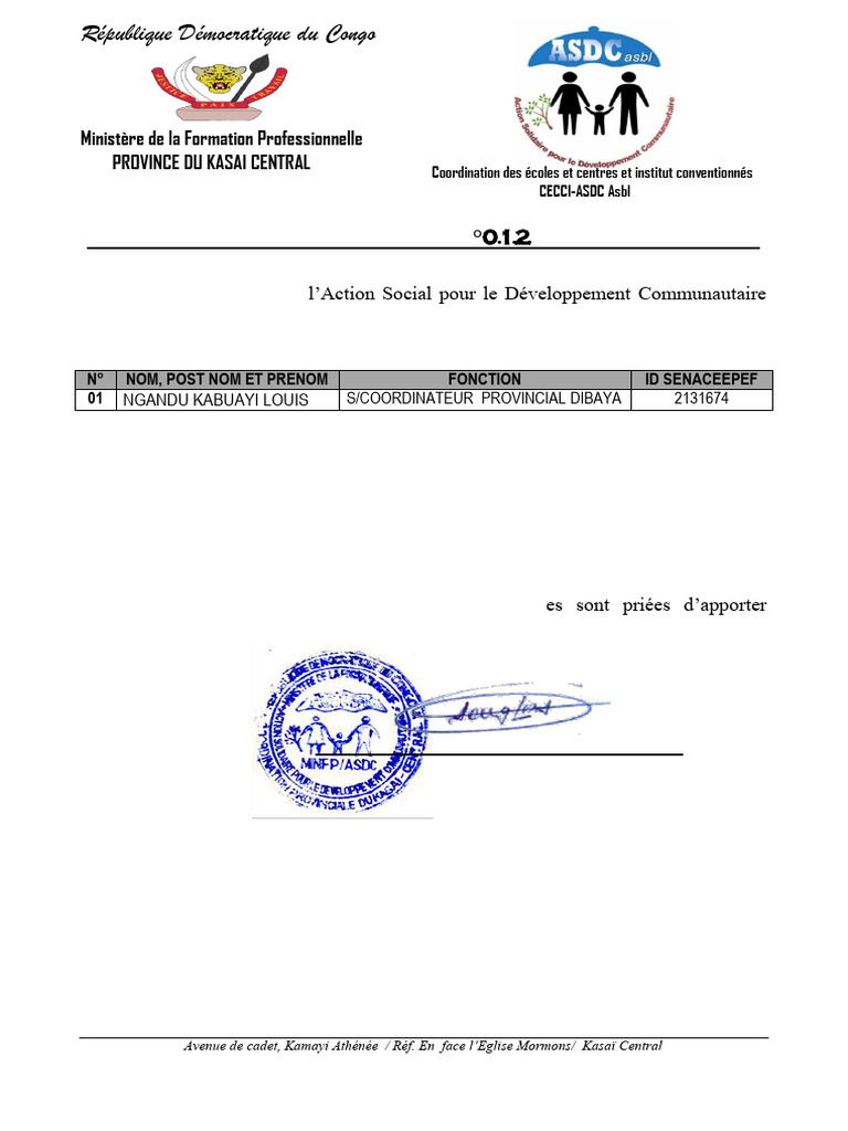Mission ASDC Kasaï Central 2025 | PDF