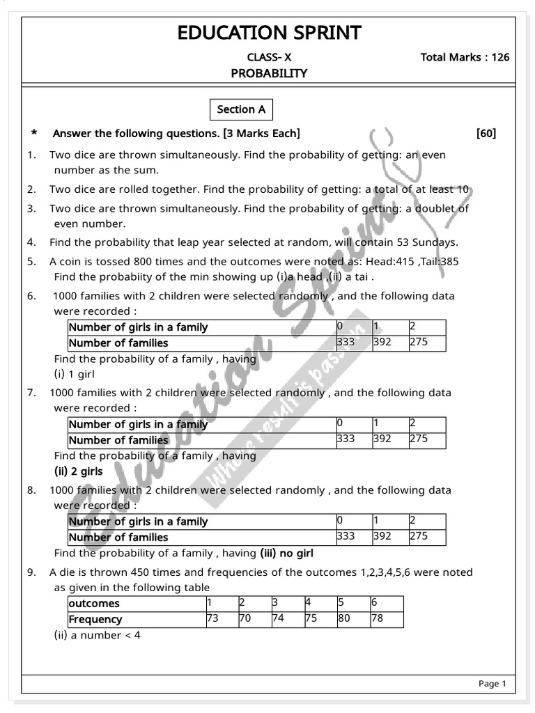 Probability Questions Pdf Probability Probability Theory
