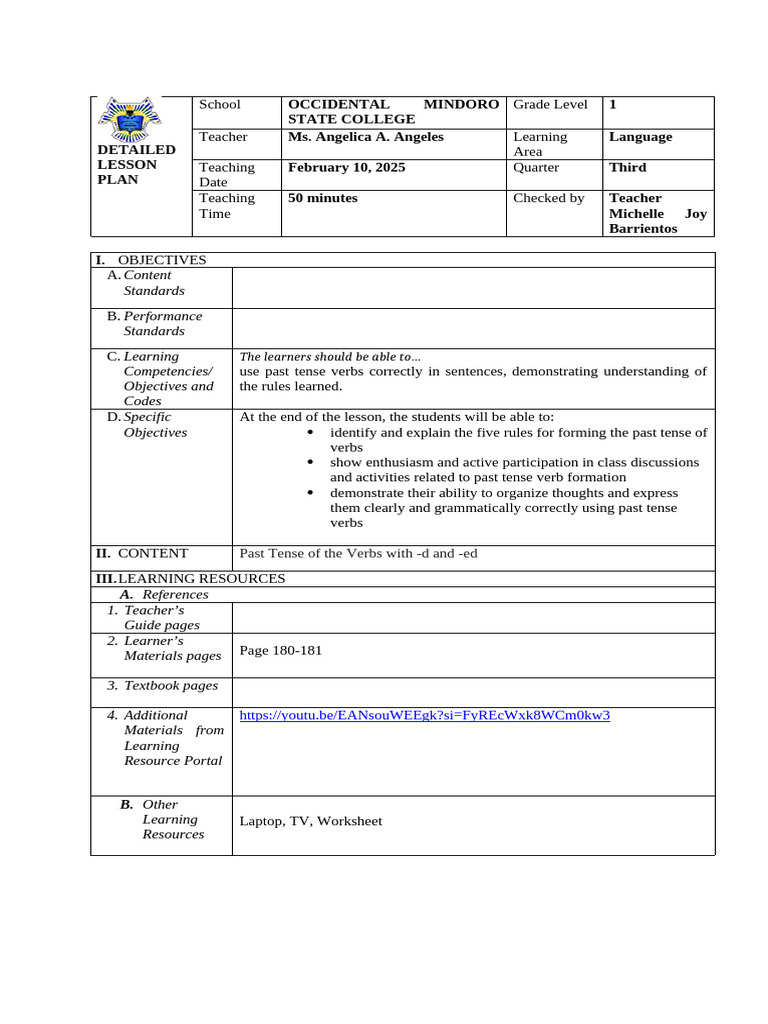 DLP For Language-Grade 1 (1st) | PDF | Grammatical Tense | Teachers