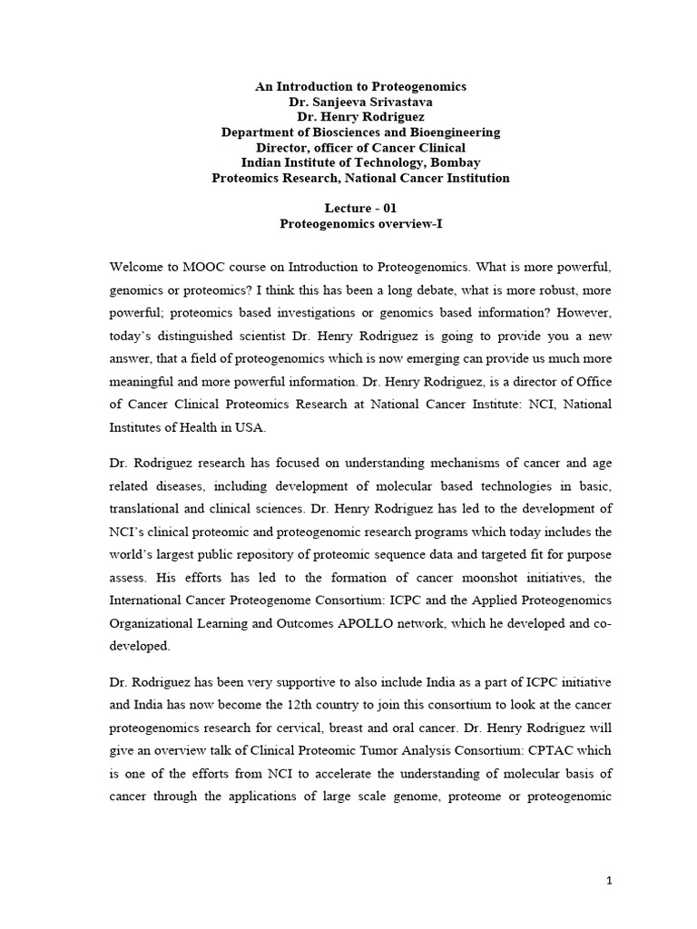 Lec 1 | PDF | Proteomics | Cancer