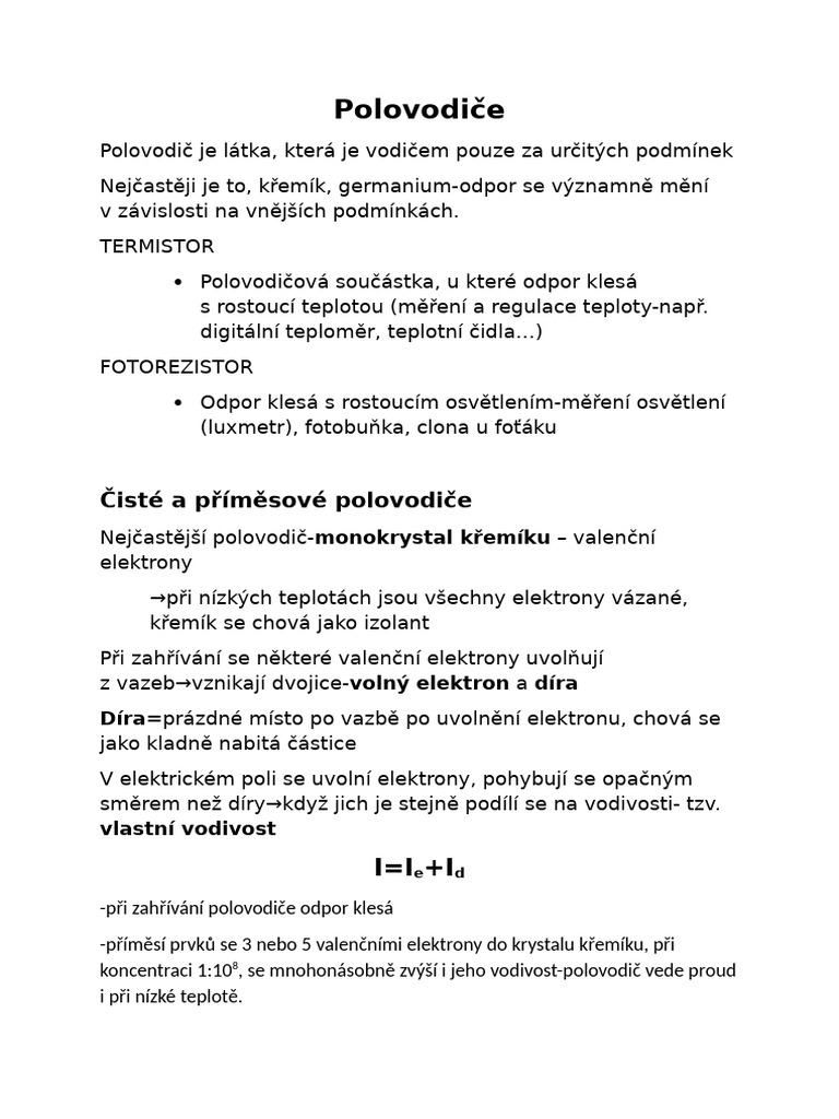 Čisté A Příměsové Polovodiče | PDF