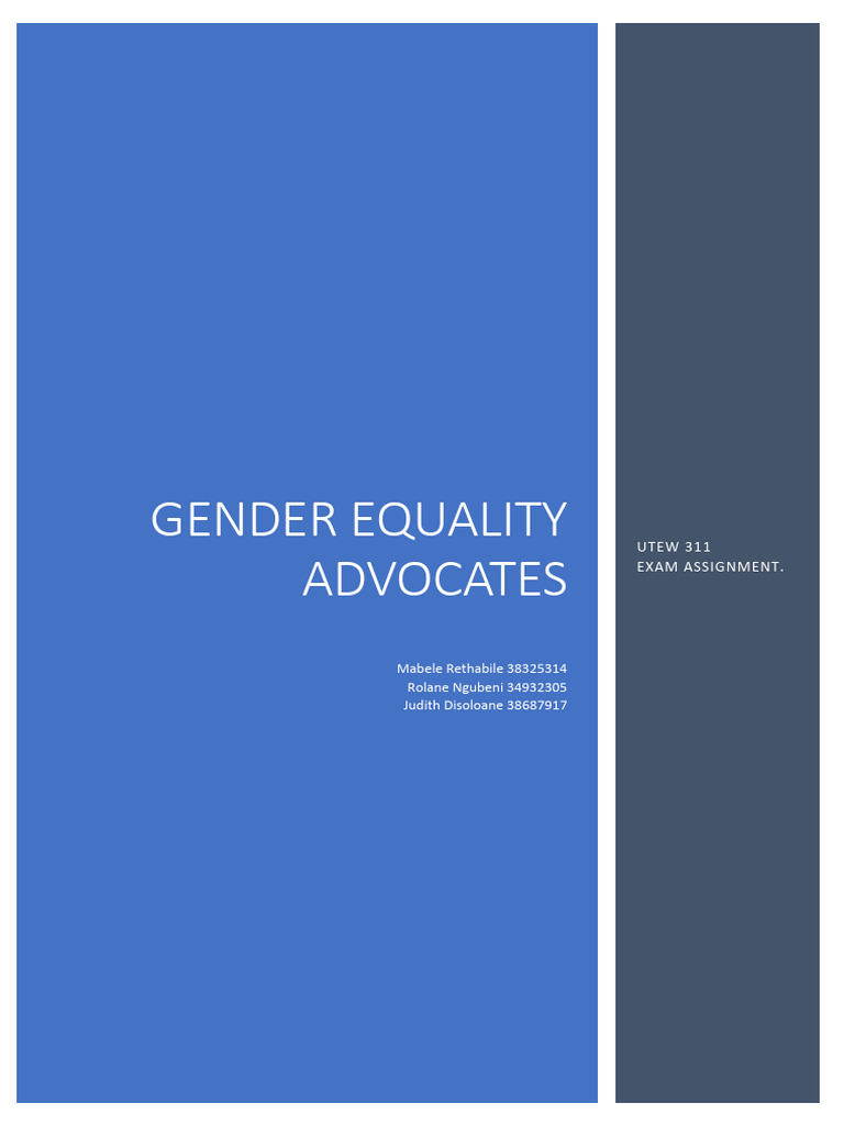 Gender Equality Advocates - Exam Assignment-Utew 311 - Mabele R ...