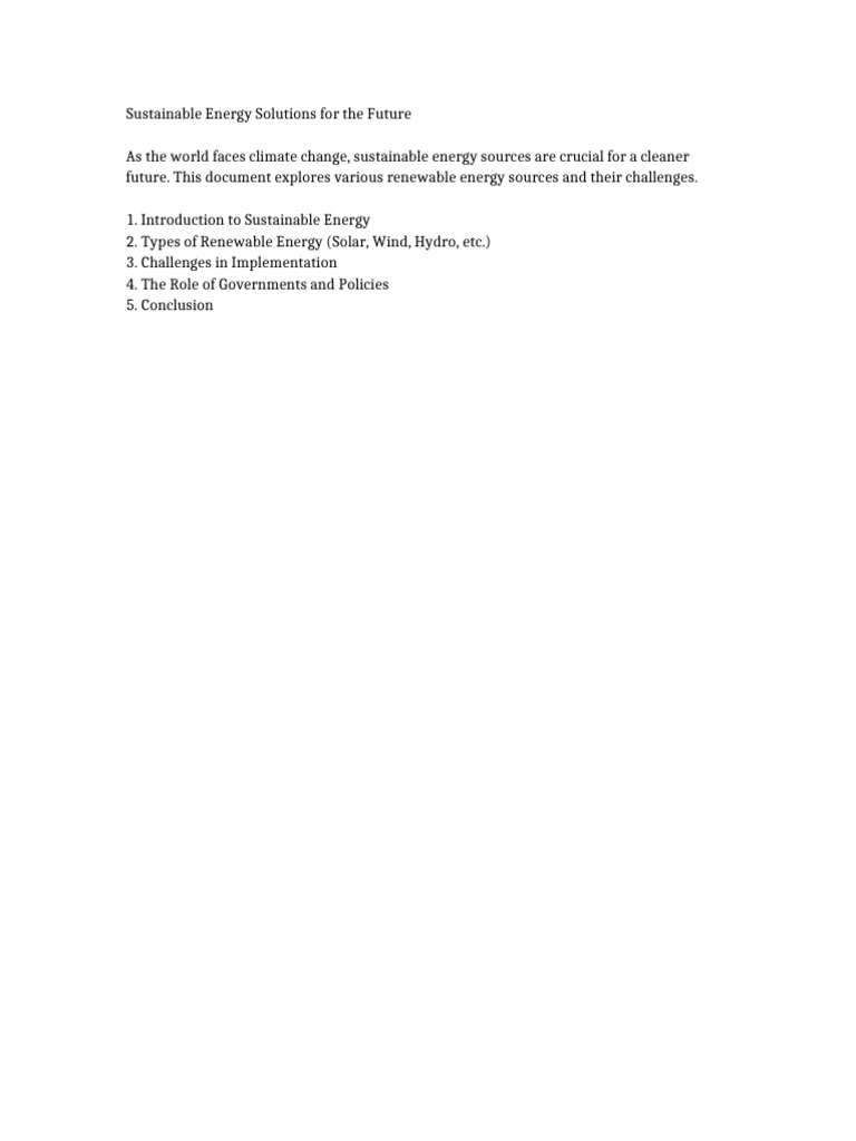 Future of Sustainable Energy Solutions | PDF