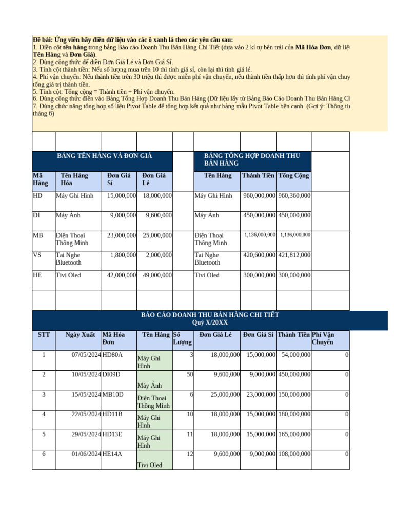 Alehub Bai Test Excel Cho Sale Admin 3 | PDF