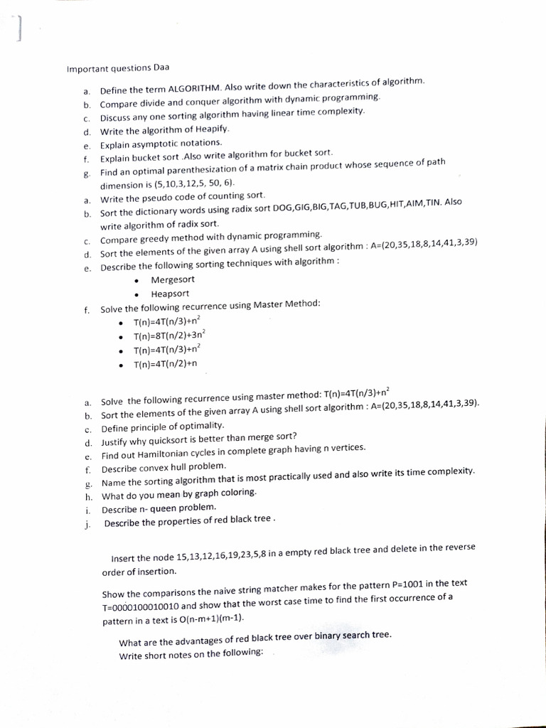 Important DAA Questions for Exams | PDF | Algorithms And Data ...