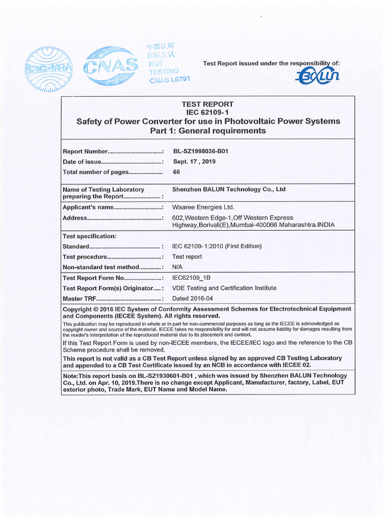 Waaree 5kW Inverter Test Report | PDF | Mains Electricity | Power Inverter