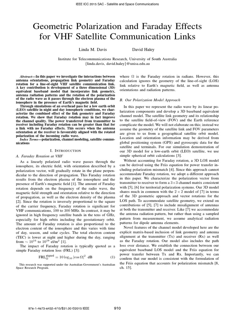 VHF Satellite Link Faraday Effects | PDF | Polarization (Waves ...