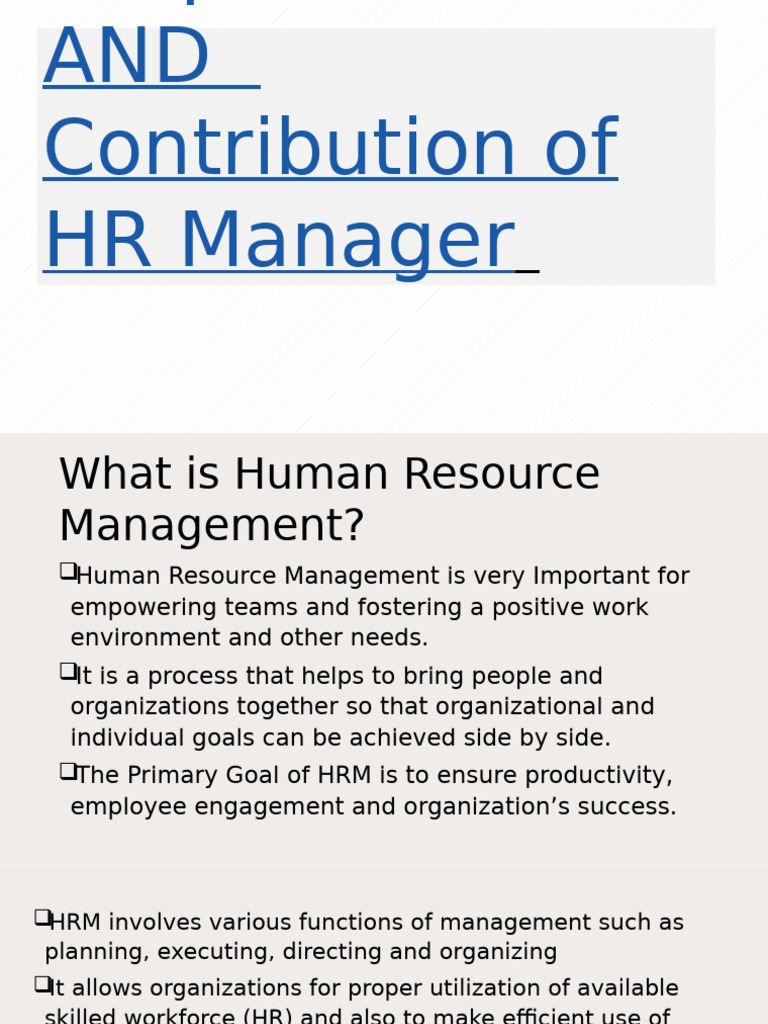 Responsbilties and Contribution of HR Manager | PDF | Human Resource ...